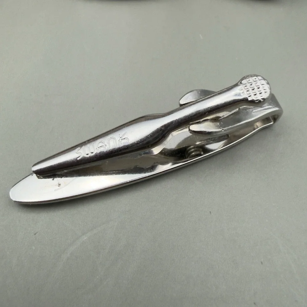 Swank Cufflinks Tie Clip Set Silver Tone Starburst Textured Mens Jewelry Boxed